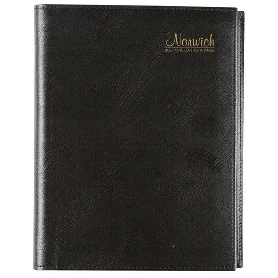 Cumberland Norwich 2027 Diary – Quarto, Day-to-Page, Black Leather Grain