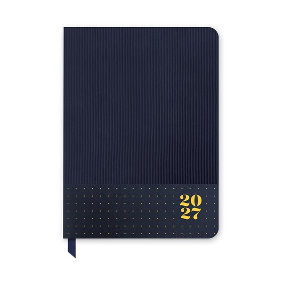 Orange Circle 2027 Dots Navy Medium Dual-Textured Week-to-View Planner – 142 × 193 mm