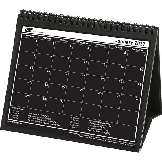 Sasco 2027 Trifold Desk Calendar | 220 x 190mm | Black & White