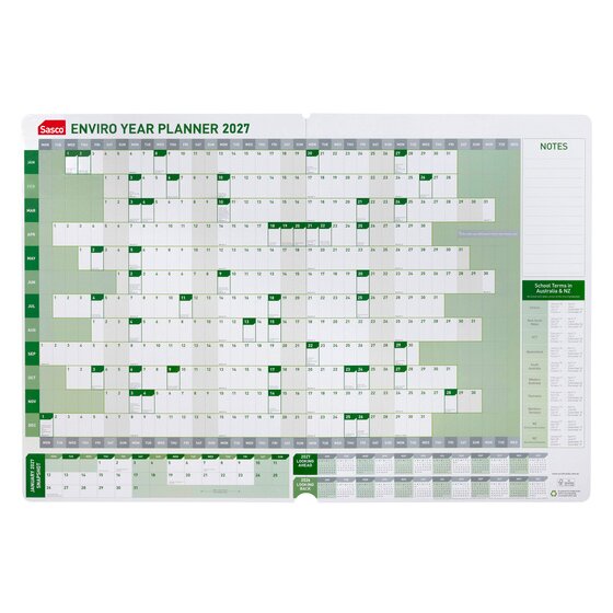SASCO 2027 Enviro Year Planner – 672 x 435mm Compact Wall Calendar with Write-On Wipe-Off Surface