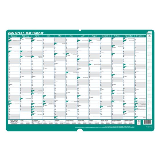 SASCO 2027 Green Wall Planner – 500 x 700 mm Write-On Wipe-Off