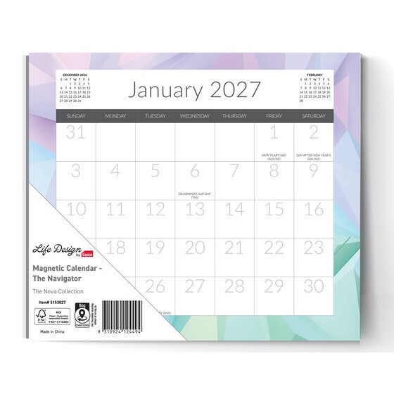 Sasco Nova 2027 Wall Calendar – Month-to-View, Four Designs, Twin Wire Spiral