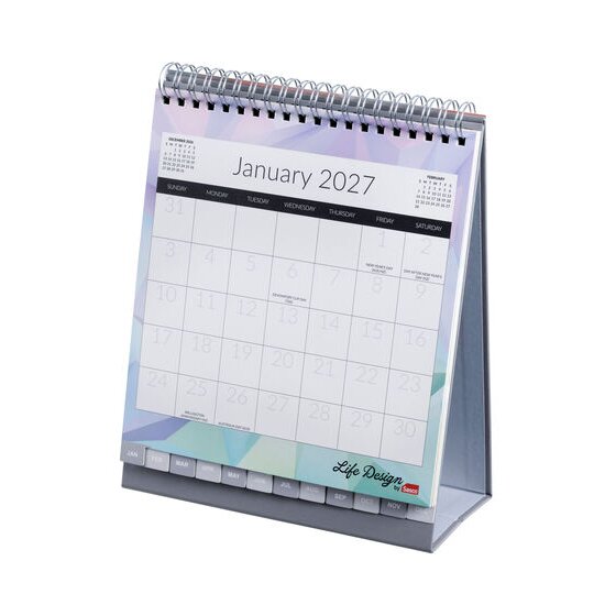 Sasco Nova Desk Calendar 2027 – Month-to-View, Trifold Base, Twin Wire Spiral