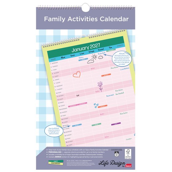 SASCO Life Design by Sasco 2027 Tribe Wall Planner – Month-to-View, Up to 6 People