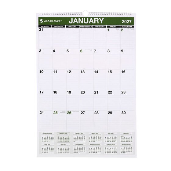 At-A-Glance 2027 Monthly Wall Calendar – A2 (393 × 577 mm) – 100% Recycled