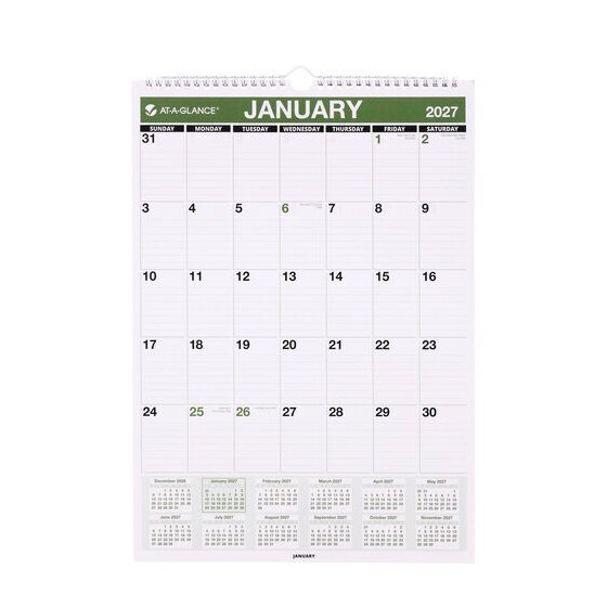 AT-A-Glance 2027 Monthly Wall Calendar 203×279mm – 100% Recycled Paper with AU & NZ Holidays