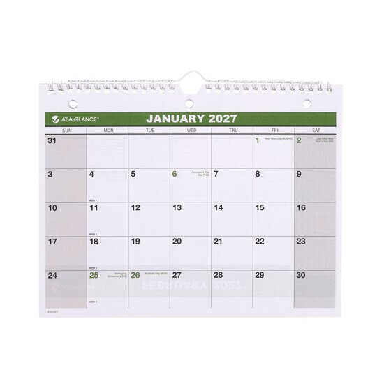 At-A-Glance 2027 Desk Calendar – 279 × 215 mm, Month-to-View, 100% Recycled Paper
