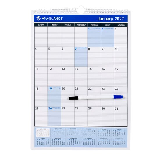 At-A-Glance 2027 Eraseable Wall Calendar – Month-to-View, 305 × 430 mm