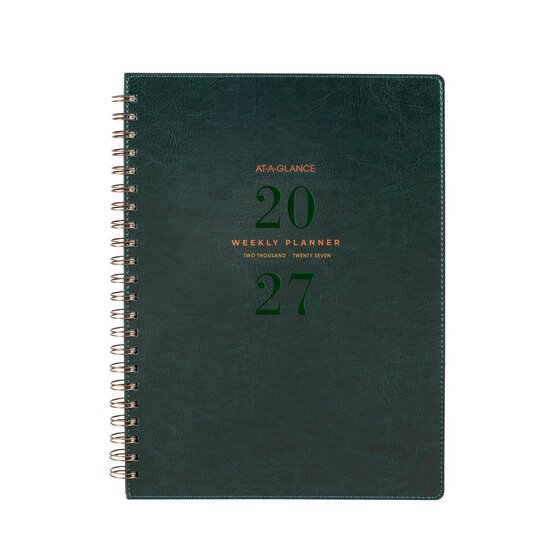 AT-A-Glance 2027 Signature Diary A4 Week-to-View Green – Embossed Foil Cover, Twin Wire Binding