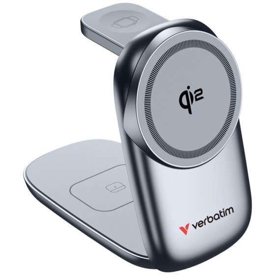 Verbatim 3-in-1 Qi2 Wireless Charging Dock – Black Titanium