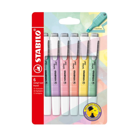 STABILO SWING COOL HIGHLIGHTER ASSORTED PASTEL PACK-6