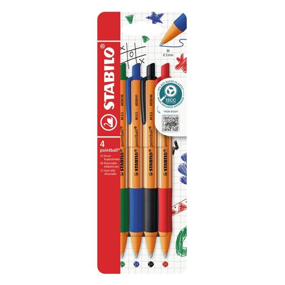 STABILO POINTBALL BALLPOINT PEN ASSORTED PACK-4