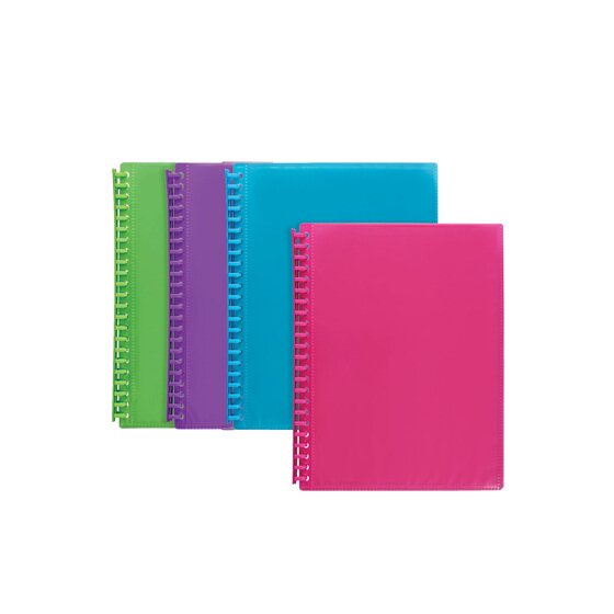 MARBIG DISPLAY BOOK REFILLABLE A4 CLEAR VIEW 20 POCKETS TRANSPARENT ASSORTED